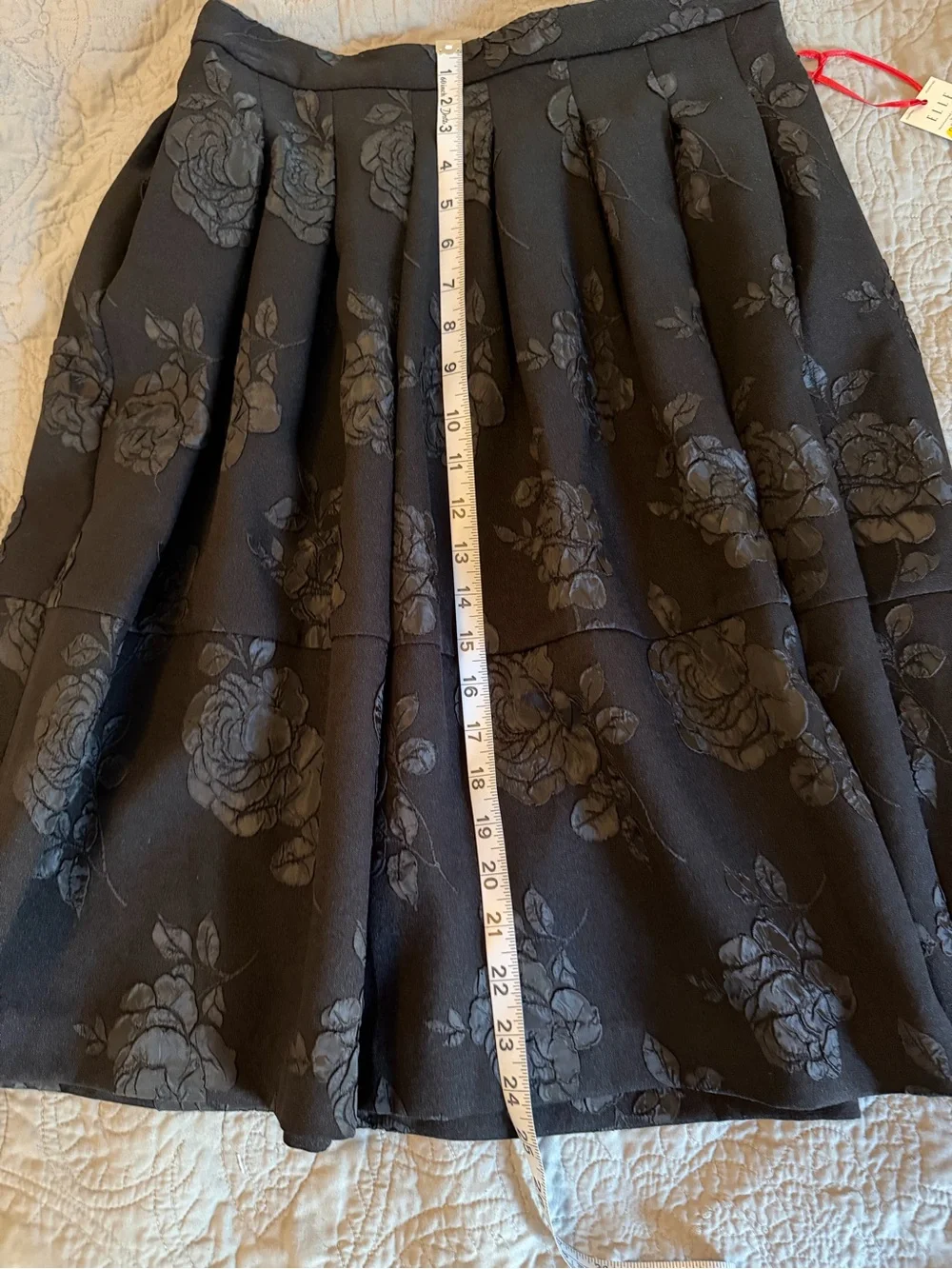 ELLE NWT Black on Black Floral Jacquard Pleated Full Skirt